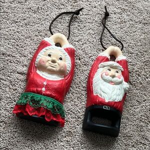 Vintage Santa and Mrs. Claus Ceramic Hanging Decorations